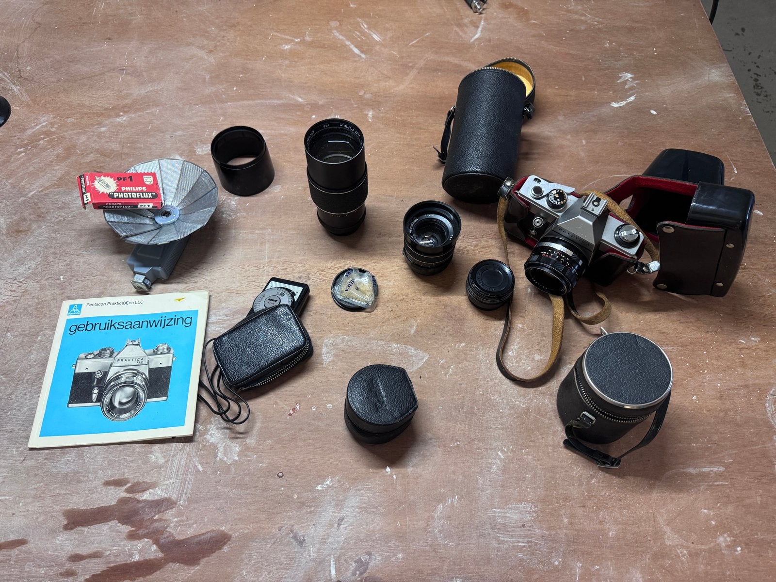 Vintage Praktica LLC Spiegelreflexcamera met accessoires, Ophalen of Verzenden, Gebruikt, Spiegelreflex, Overige Merken