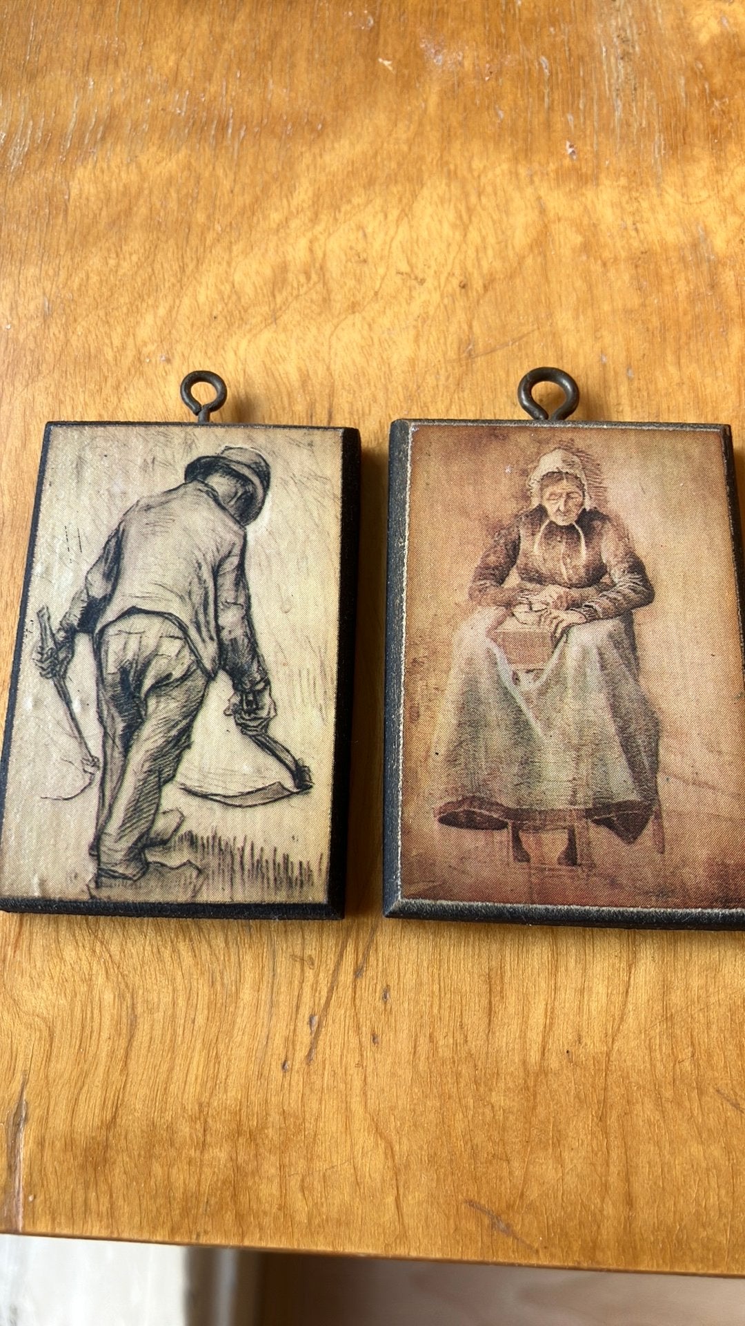 Set van 2 vintage houten wanddecoraties, boer en vrouw, Ophalen of Verzenden