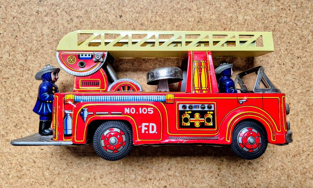 Vintage blikken speelgoed: brandweerwagen jaren ‘60., Antiek en Kunst, Curiosa en Brocante, Ophalen of Verzenden