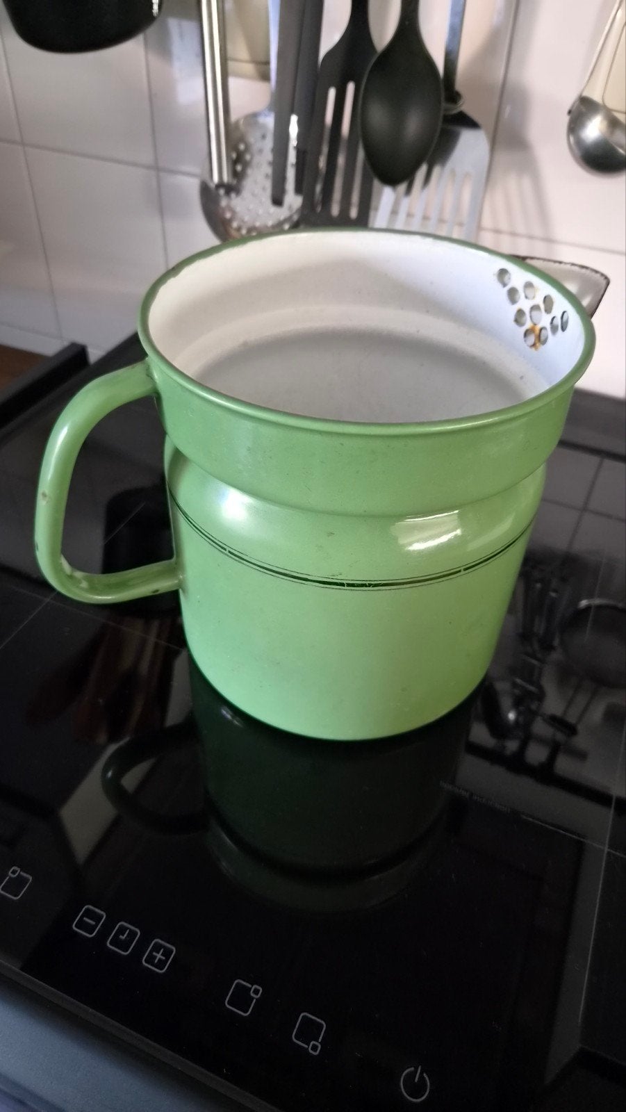 Vintage Groene Emaille Maatbeker/Kan, Ophalen