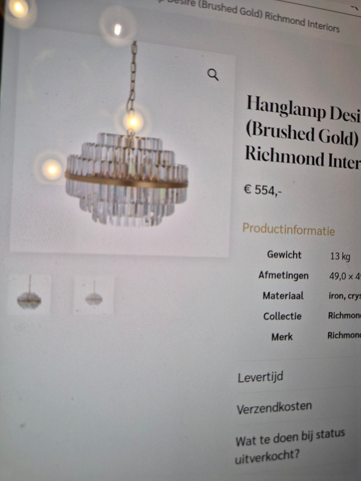 Richmond LUX hanglamp Desire 49 rond 35 hoog goud, Ophalen