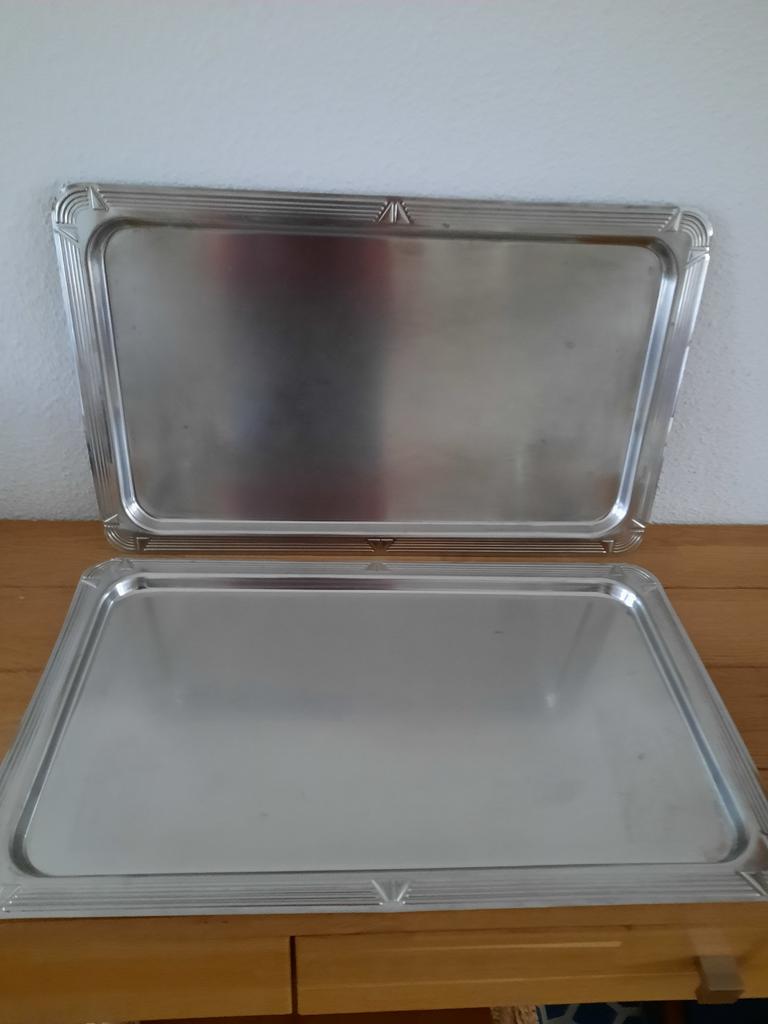 2 Aluminium dienbladen 53 x 33 cm, Ophalen of Verzenden, Gebruikt, Rechthoekig, Metaal