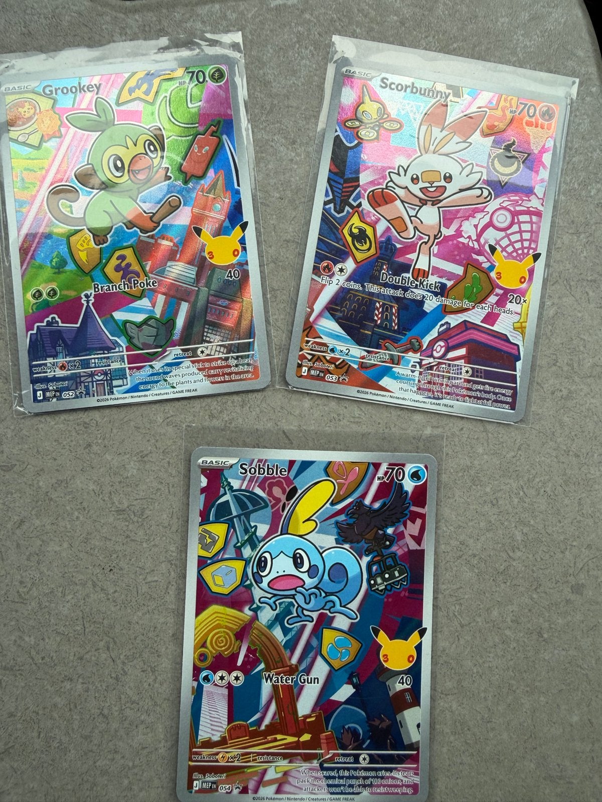 Pokémon Kaarten: Grookey, Scorbunny, Sobble (Foil), Ophalen of Verzenden, Nieuw, Meerdere kaarten, Foil