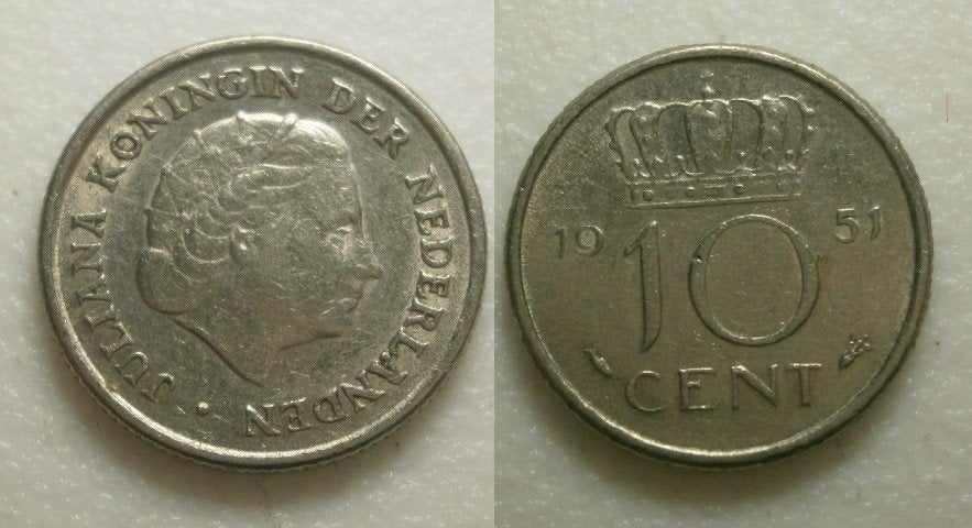 Juliana 10 cent 1950, 1955, 1960, Postzegels en Munten, Munten | Nederland, Ophalen of Verzenden, Koningin Juliana, 10 cent, Losse munt