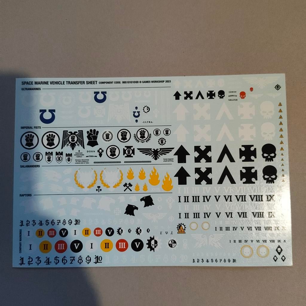 Warhammer 40K Space marine vehicle transfer sheet, Ophalen of Verzenden, Zo goed als nieuw, Warhammer 40000, Toebehoren