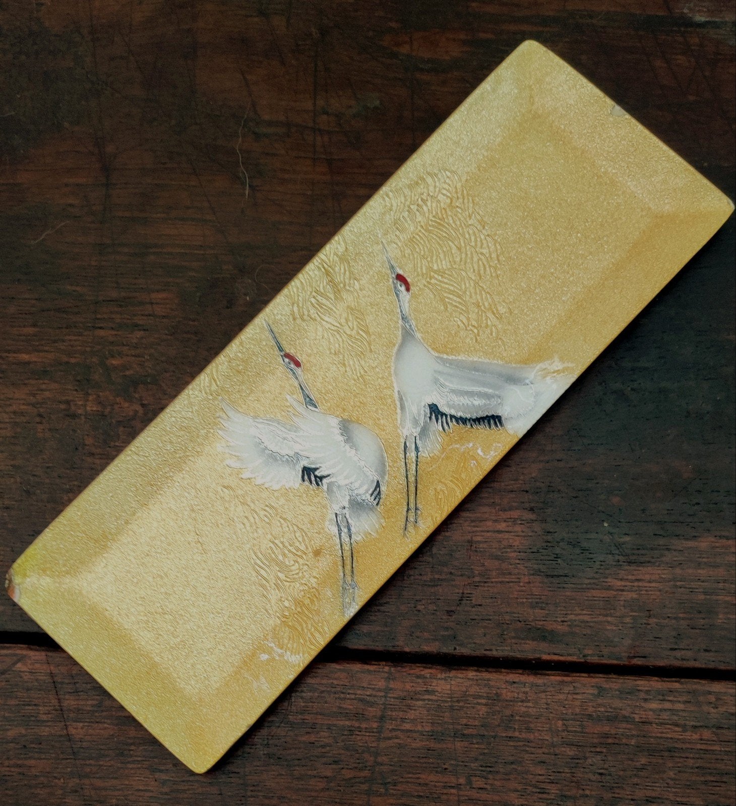 Vintage geëmailleerd schaaltje met twee Kraanvogels, Ophalen