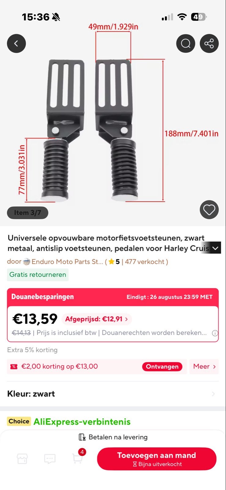 Universele motorfiets voetsteunen citycoco scooter, Motoren, Ophalen, Nieuw