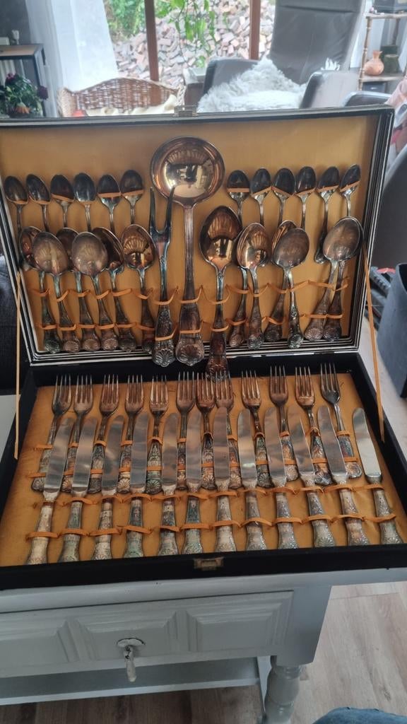 Prachtige brocabte bestek cassette in box, Ophalen of Verzenden