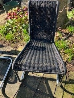Zwarte rotan stoelen met metalen frame (6 stuks), Gebruikt, Zwart, Ophalen of Verzenden, Metaal
