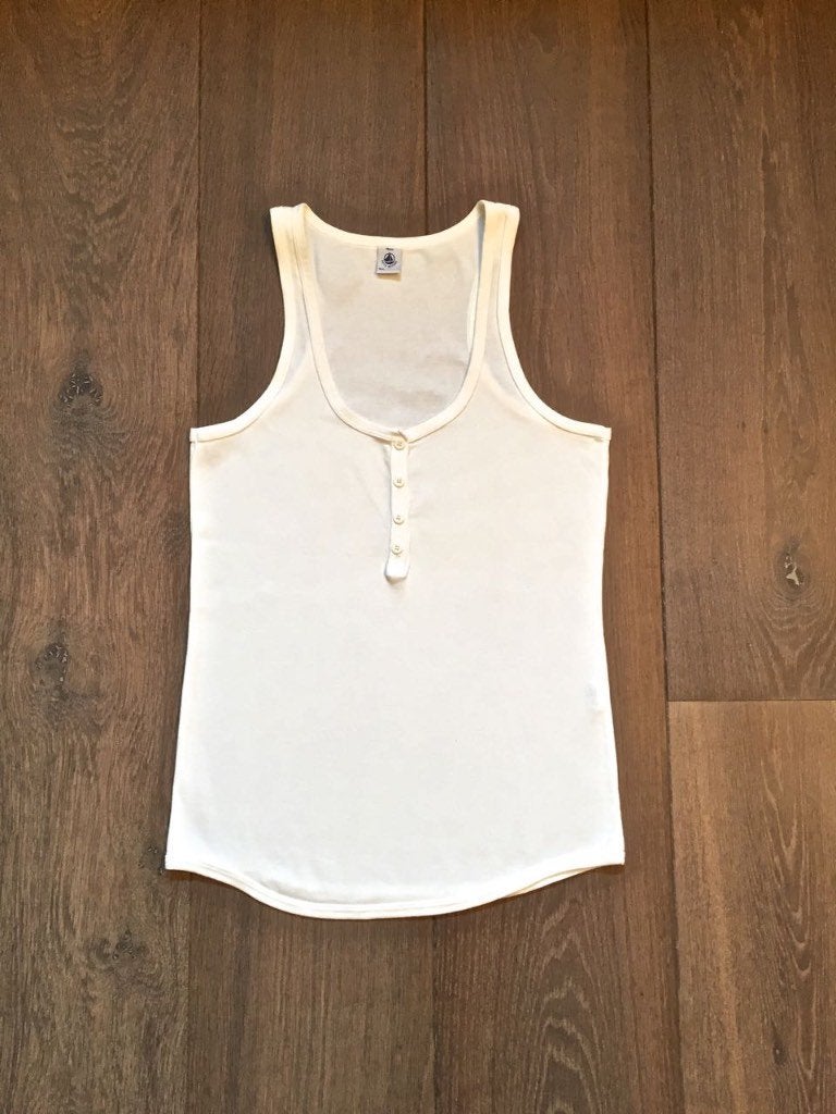 Nieuw: Petit Bateau wit topje diepe ronde halslijn; mt. 38, Maat 38/40 (M), Wit, Petit Bateau, Nieuw