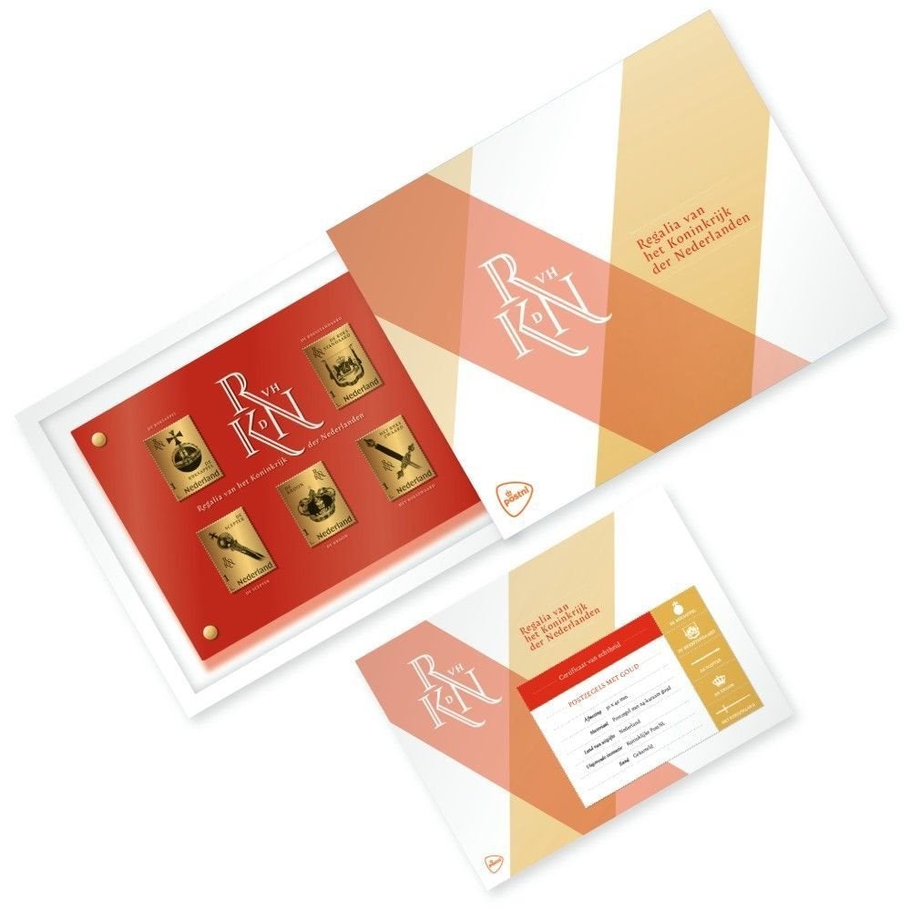 PostNL Regalia Koninkrijk goud - 5x Gouden Postzegelset, Postzegels en Munten, Ophalen of Verzenden, Na 1940, Postfris