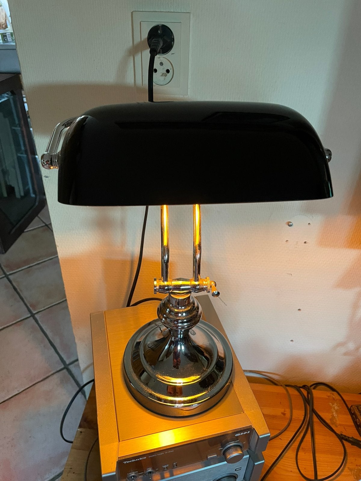 english bankierslamp chroom zwarte kap, Ophalen, Zo goed als nieuw, Bankierslamp