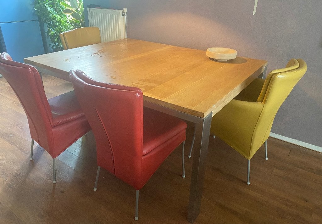 eettafel met stoelen, Huis en Inrichting, Tafels | Eettafels, Ophalen, Gebruikt, 100 tot 150 cm, Eikenhout