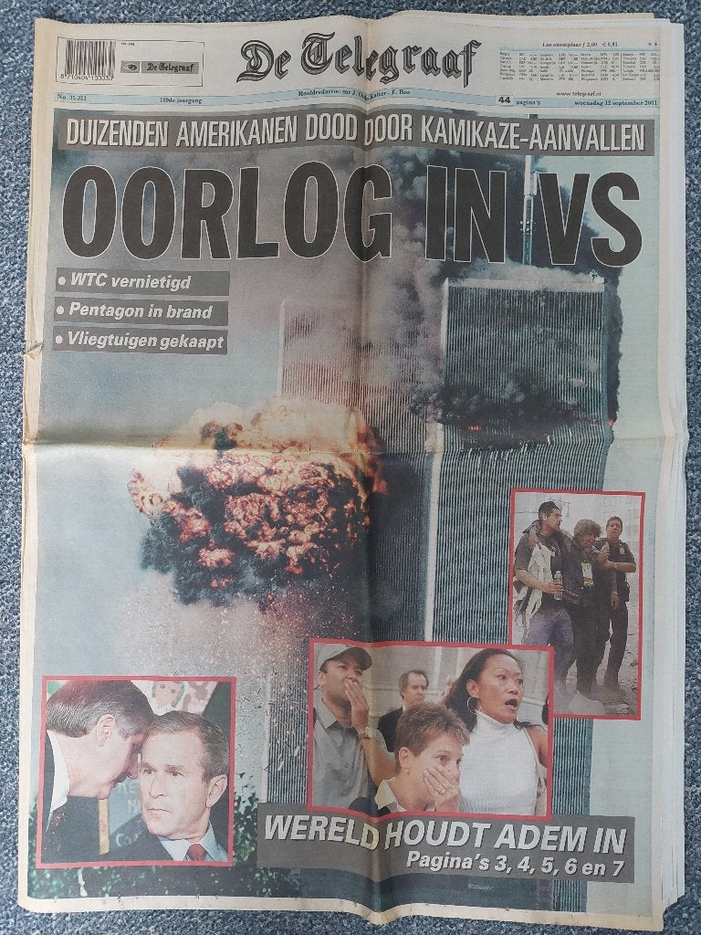 Aanslag Amerika WTC 11 september 2001 uit De Telegraaf, Ophalen of Verzenden, Gelezen, Krant