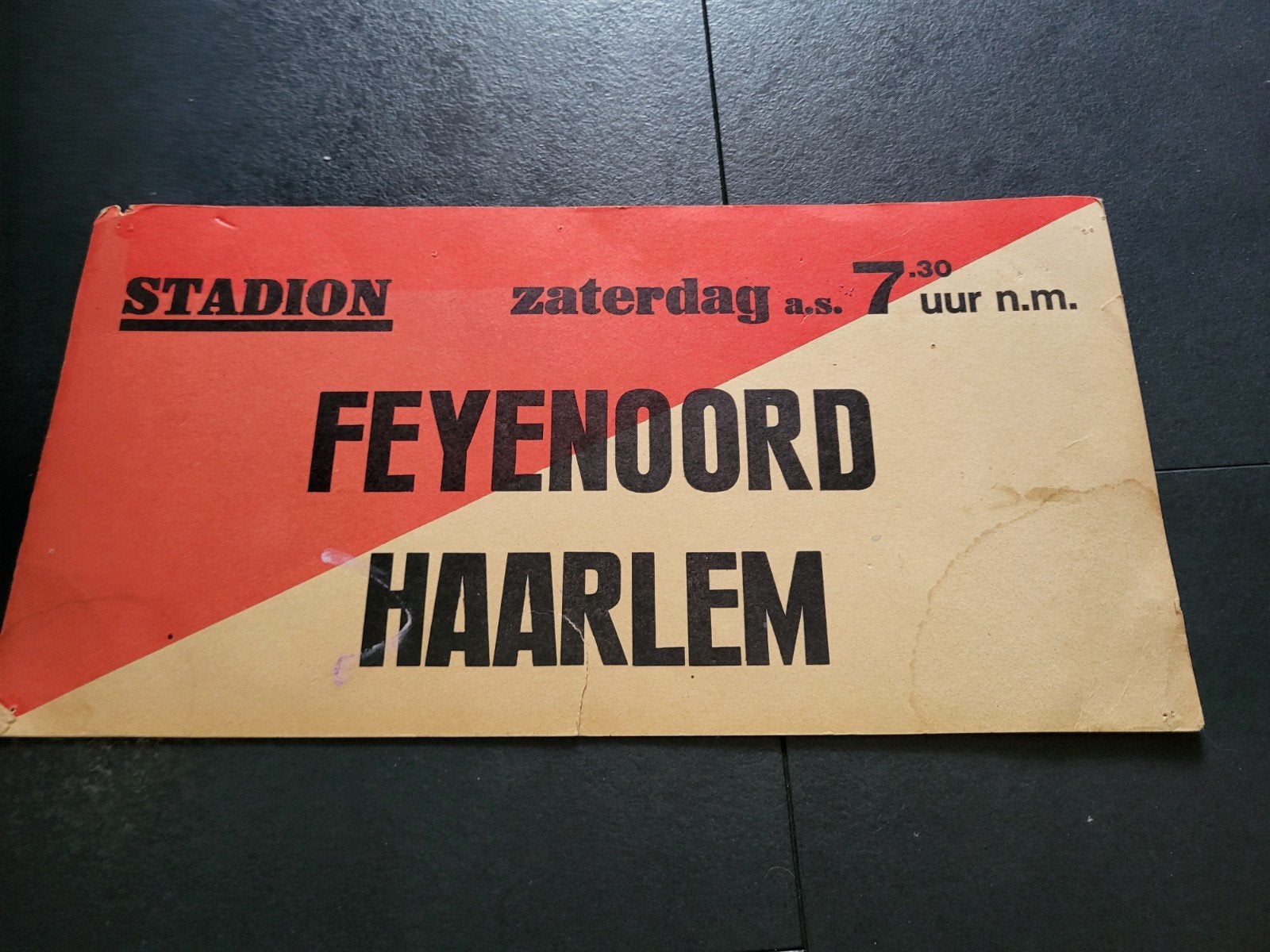 Hele oude tramkaart feyenoord tegen Haarlem, Ophalen of Verzenden, Gebruikt, Reclamebord