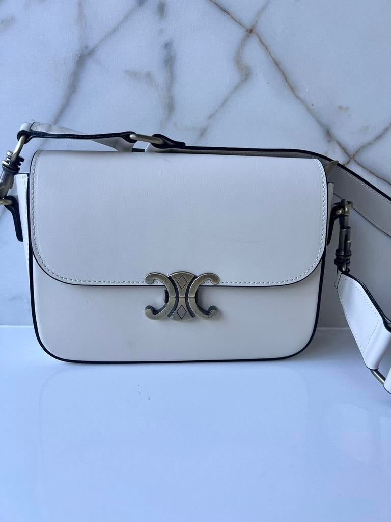 CELINE OFF WHITE ECHT LEER LEREN CROSS BODY SCHOUDERTAS LEER, Overige merken, Wit, Ophalen of Verzenden, Zo goed als nieuw