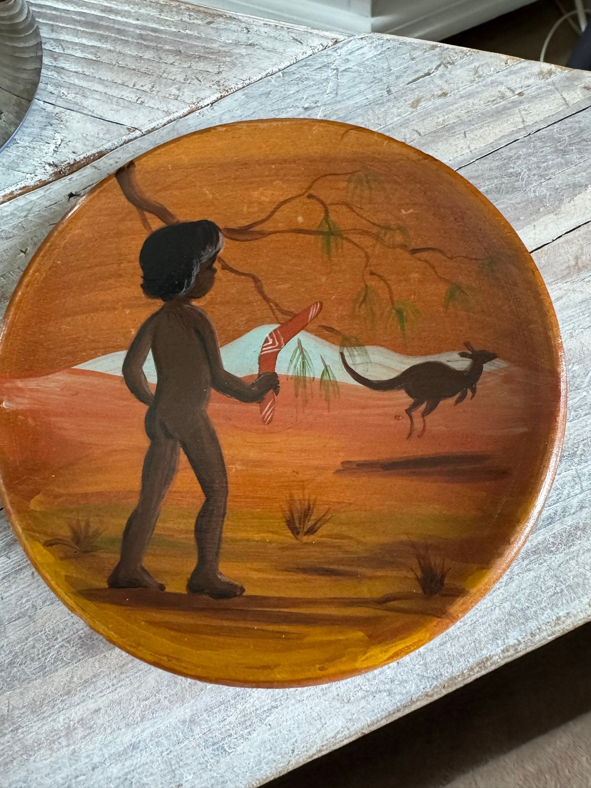 Handgeschilderd Australisch decoratief bord, Hout, Overige typen, Ophalen of Verzenden, Meerkleurig