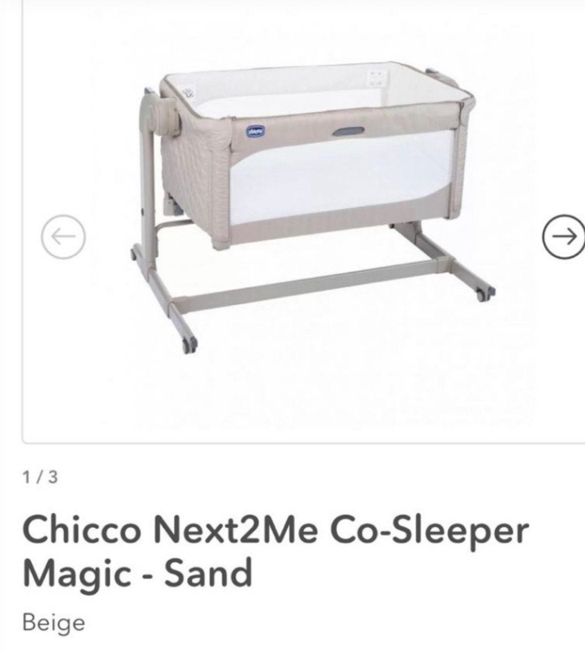 Chicco next2me co-sleeper magic sand kleur, Ophalen, Zo goed als nieuw, Wieg