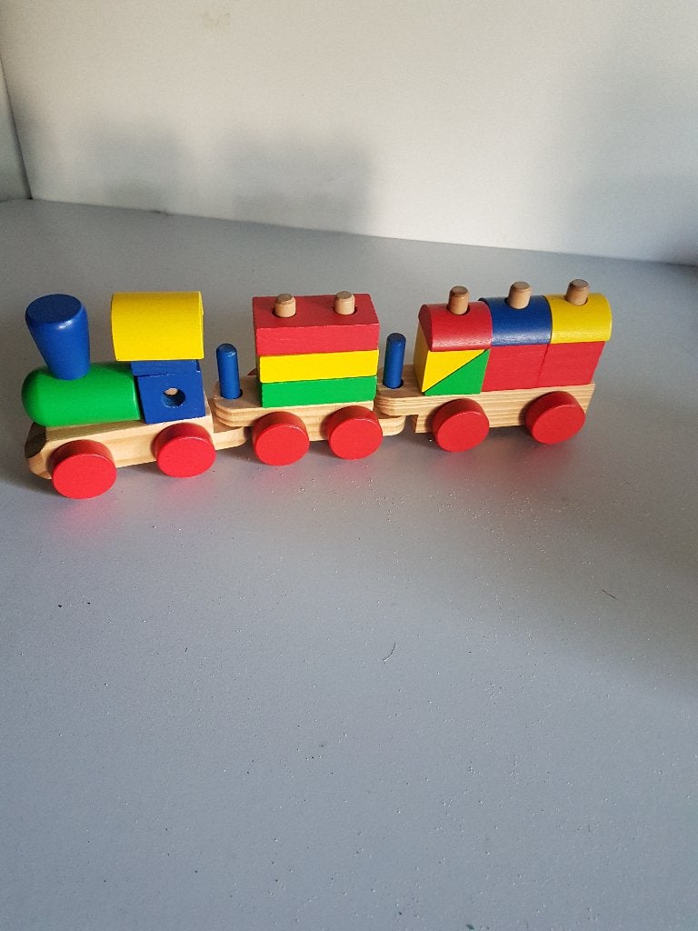 melissa en doug houten stapeltrein, Ophalen of Verzenden, Zo goed als nieuw, Duw- of Trekspeelgoed