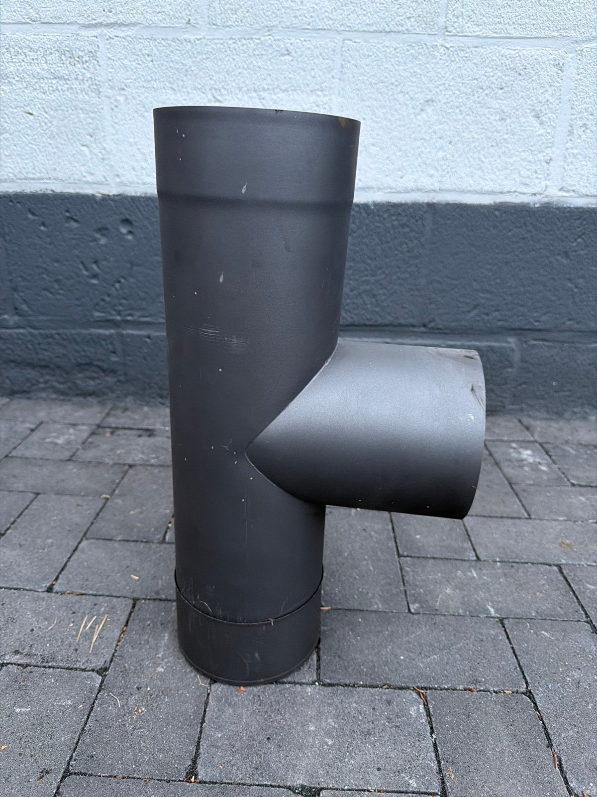 Zwart T-stuk voor kachelpijp, 15 cm binnenmaat, Ophalen, Gebruikt, Ventilator