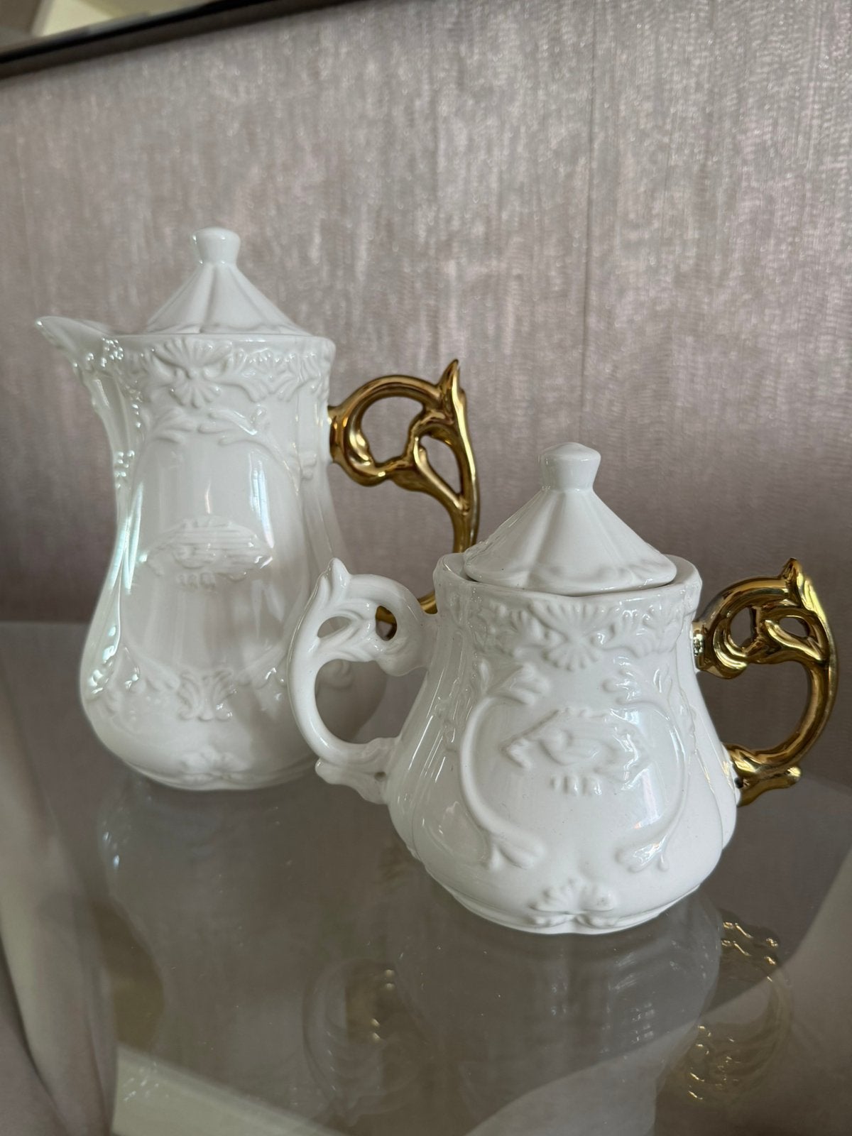 Seletti theepot en suikerpot i wares gold edition goud eye, Nieuw, Ophalen of Verzenden, Porselein, Theepot