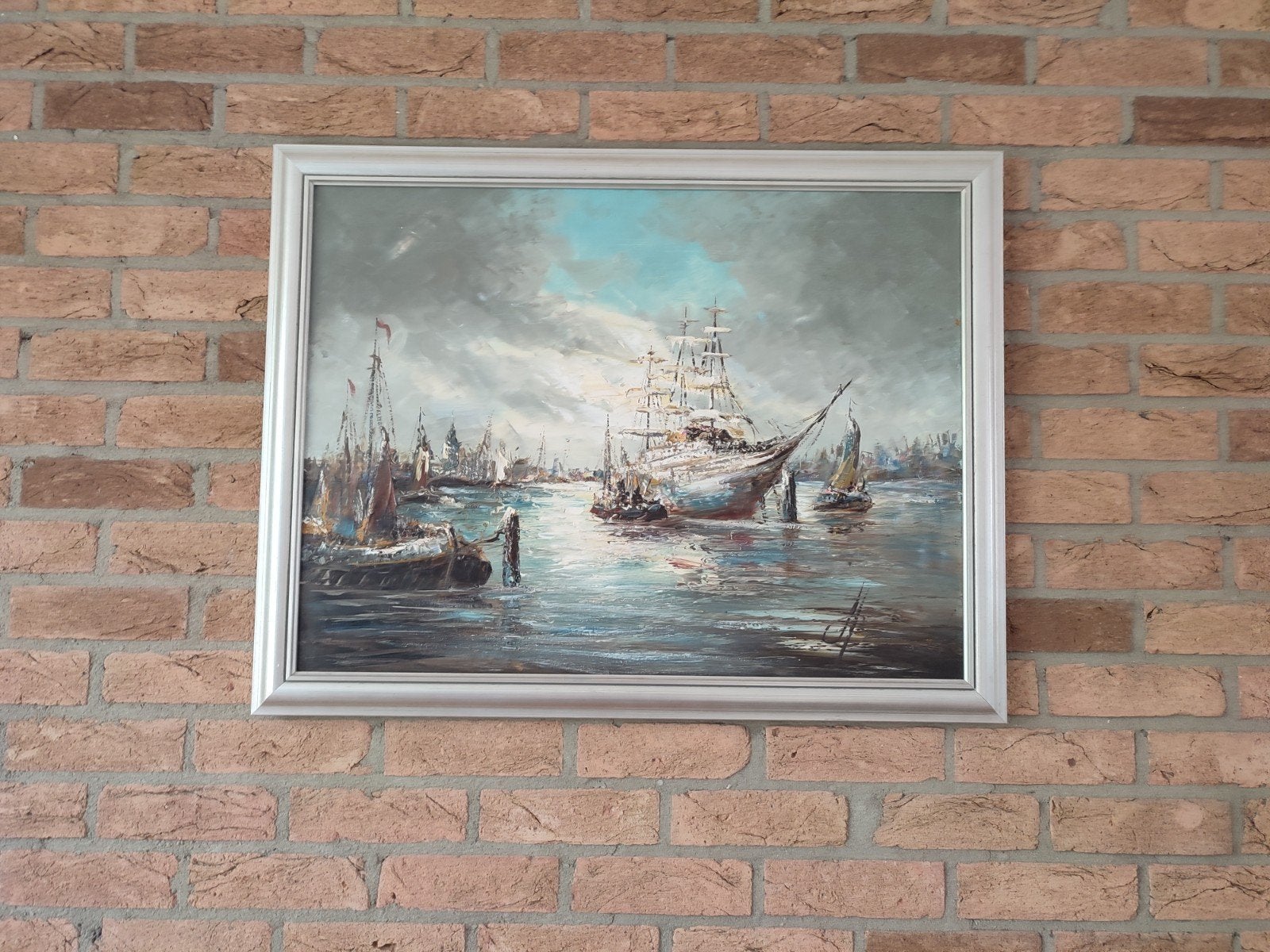 Schilderij: Maritiem tafereel met zeilschepen, Antiek en Kunst, Ophalen