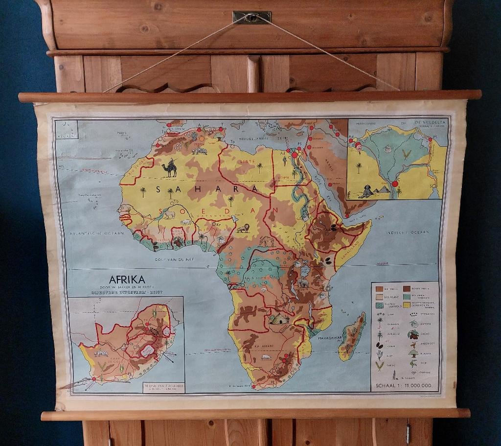 Oude schoolkaart/schoolplaat Afrika, Antiek en Kunst, Ophalen, Aardrijkskunde
