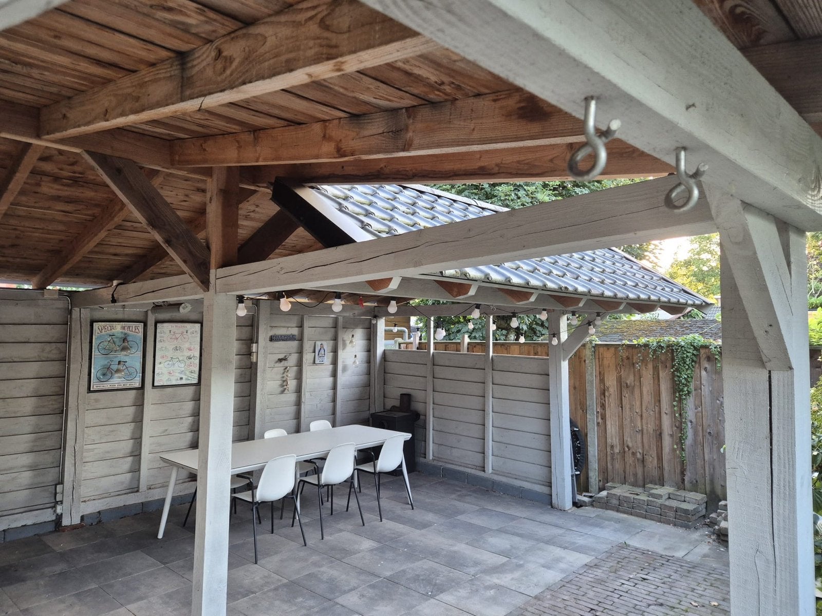 Ruime douglas houten overkapping met pannendak >30m2. Izgst, Tuin en Terras, Overkappingen, Ophalen, Gebruikt