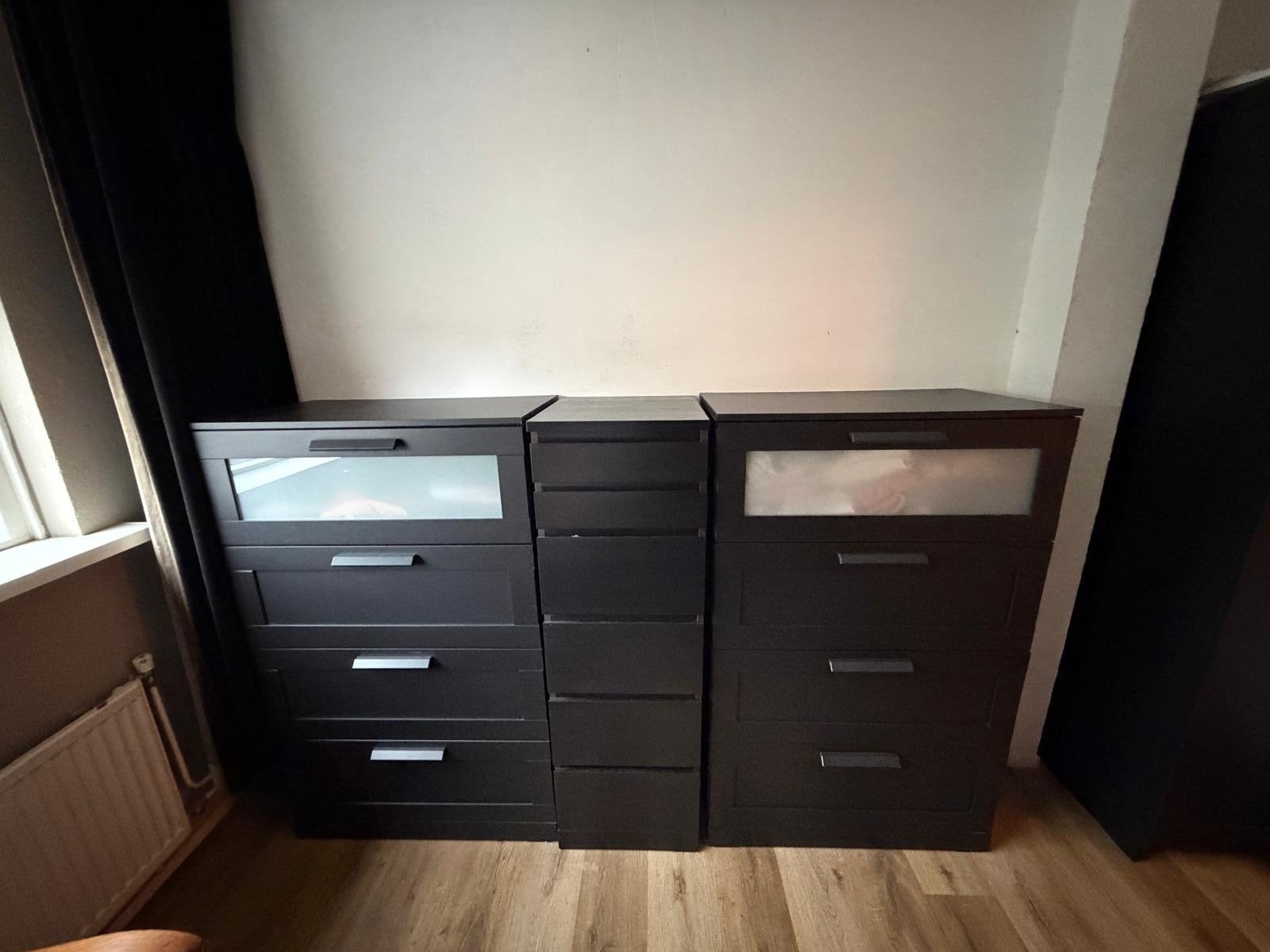 4 kasten,IKEA BRIMNES ladekast en hangkast met MALM ladekast, Ophalen, Gebruikt, 5 laden of meer, 100 tot 150 cm