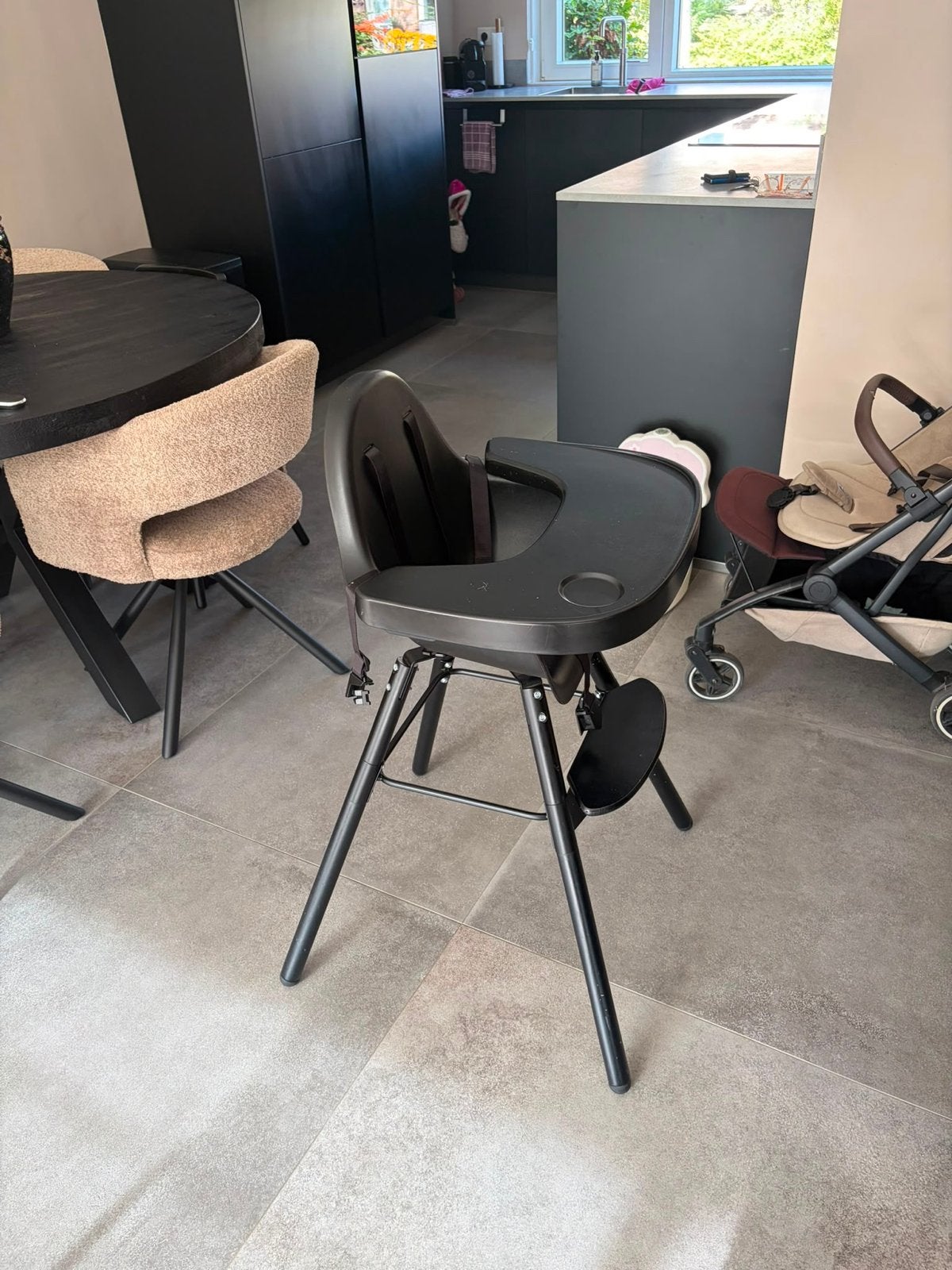 Childhome Evolu ONE.80 kinderstoel zwart, Ophalen of Verzenden, Zo goed als nieuw, Meegroeistoel, Afneembaar eetblad