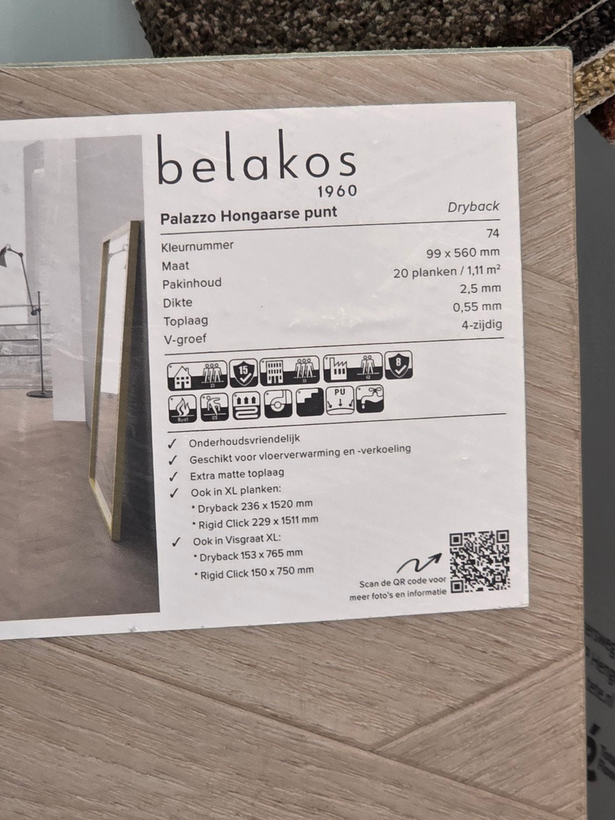 Belakos Palazzo Hongaarse Punt PVC Vloer Kleur 74 ( Nieuwe ), Huis en Inrichting, Ophalen, Overige typen, Nieuw, Hongaarse Punt