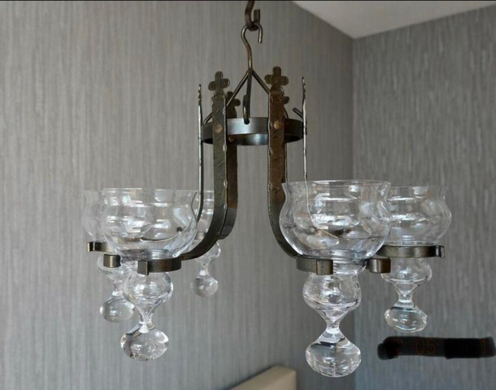 Hanglamp uit Noorwegen  met 6 glazen houders, Ophalen of Verzenden, Zo goed als nieuw