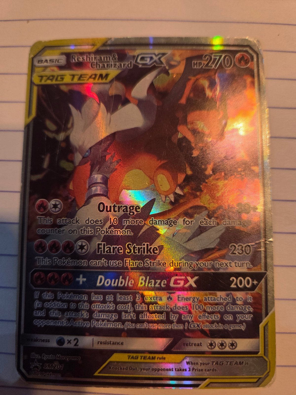 Reshiram & Charizard GX SM201 2019, Ophalen of Verzenden, Zo goed als nieuw, Losse kaart, Foil