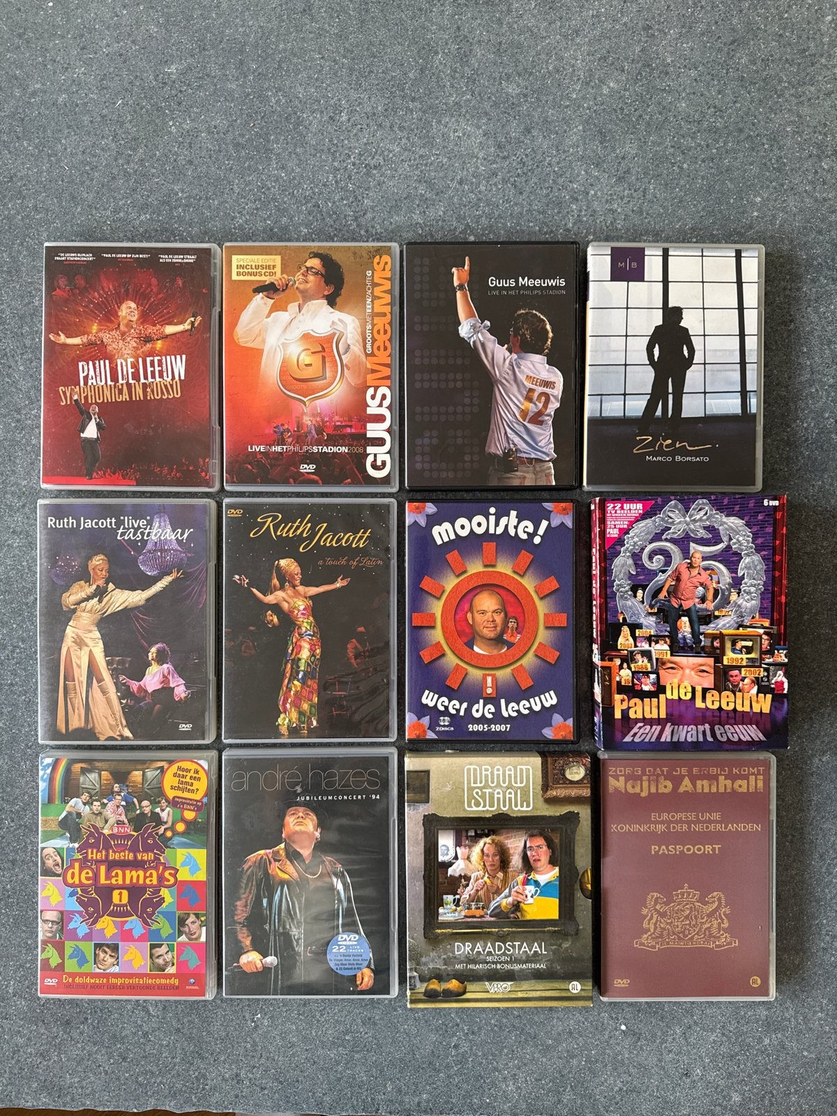 Mooie collectie Nederlandse muziek/cabaret-DVD's (12 stuks), Gebruikt, Alle leeftijden, Nederlands, Concert