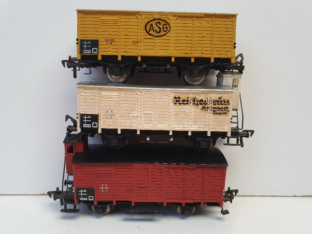 FLEISCHMANN H0 3 stuks goederenwagens 1464 S+1484+1484 R, Gebruikt, Gelijkstroom, Fleischmann, Wagon
