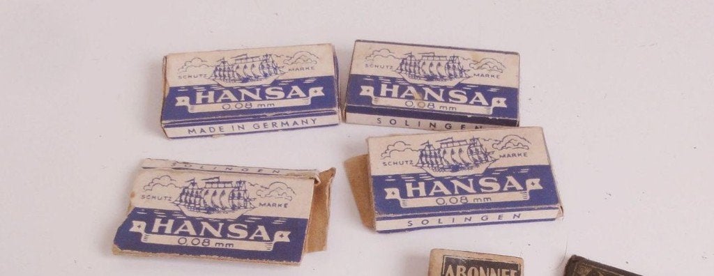 Scheermesjes verpakking, antiek Hansa en Barbett, Ophalen of Verzenden