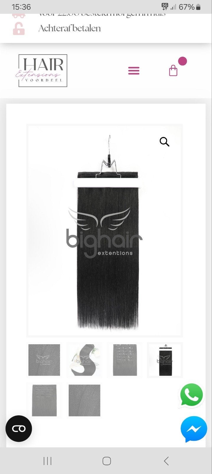 Bighair Clip-in Extensions Jett Black 1# - 60cm 150 gram, Verzenden