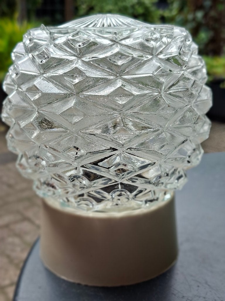 vintage plafondlamp ''dennenappel'', Ophalen of Verzenden, Gebruikt, Glas