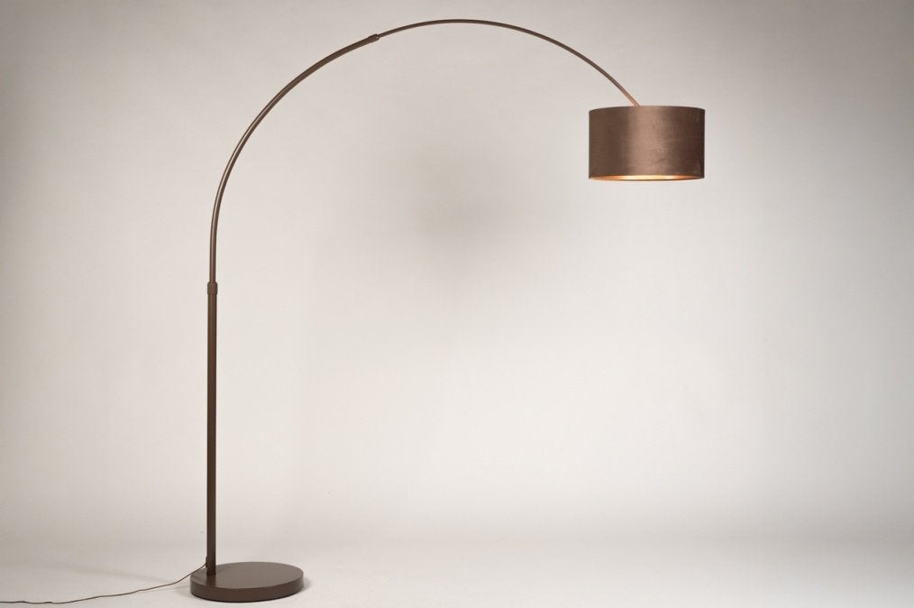 booglamp vloerlamp velvet kap bruin bank hoekbank tafel lamp, Ophalen of Verzenden, Nieuw, Metaal, 200 cm of meer