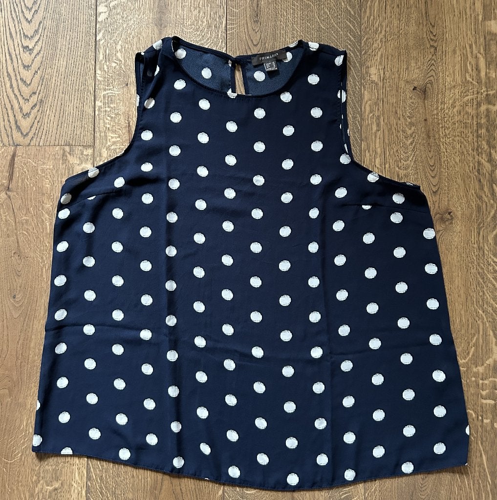 Primark navy top met witte balletjes mt 48, Maat 46/48 (XL) of groter, Ophalen of Verzenden, Zo goed als nieuw, Zonder mouw