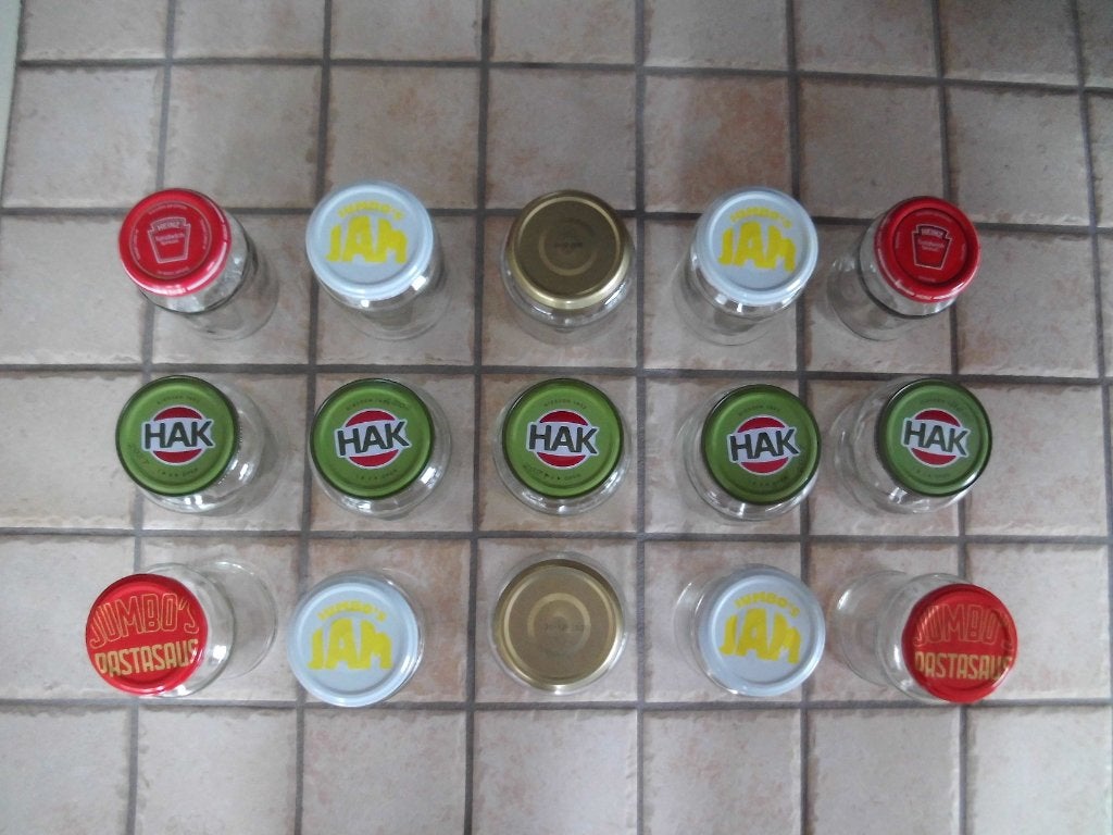 15 stuks allerlei lege jampotjes, Ophalen, Zo goed als nieuw, Glas, Pot, Bus of Blik