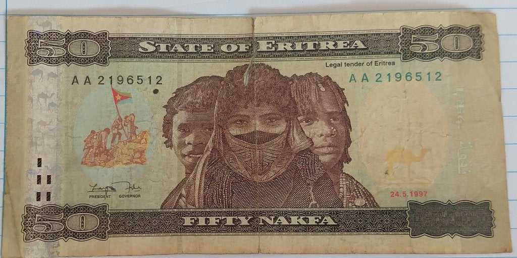 bankbiljet Eritrea Fifty NAKFA, volgnr 184, Postzegels en Munten, Bankbiljetten | Afrika, Ophalen of Verzenden, Overige landen