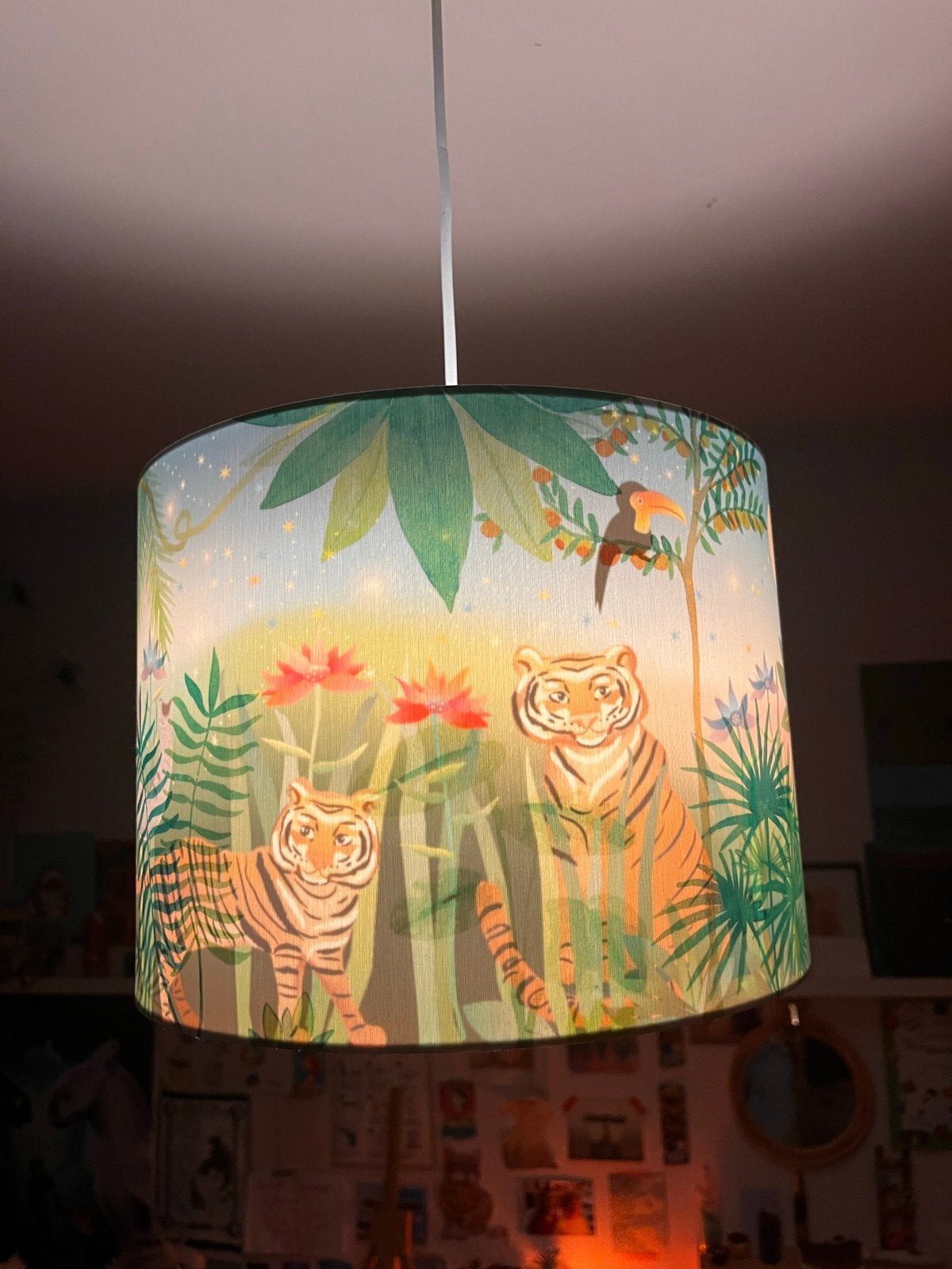 Hartendief Hanglamp Jungle Dieren - Kinderkamer, Huis en Inrichting, Lampen | Lampenkappen, Meerkleurig, Rond, Zo goed als nieuw