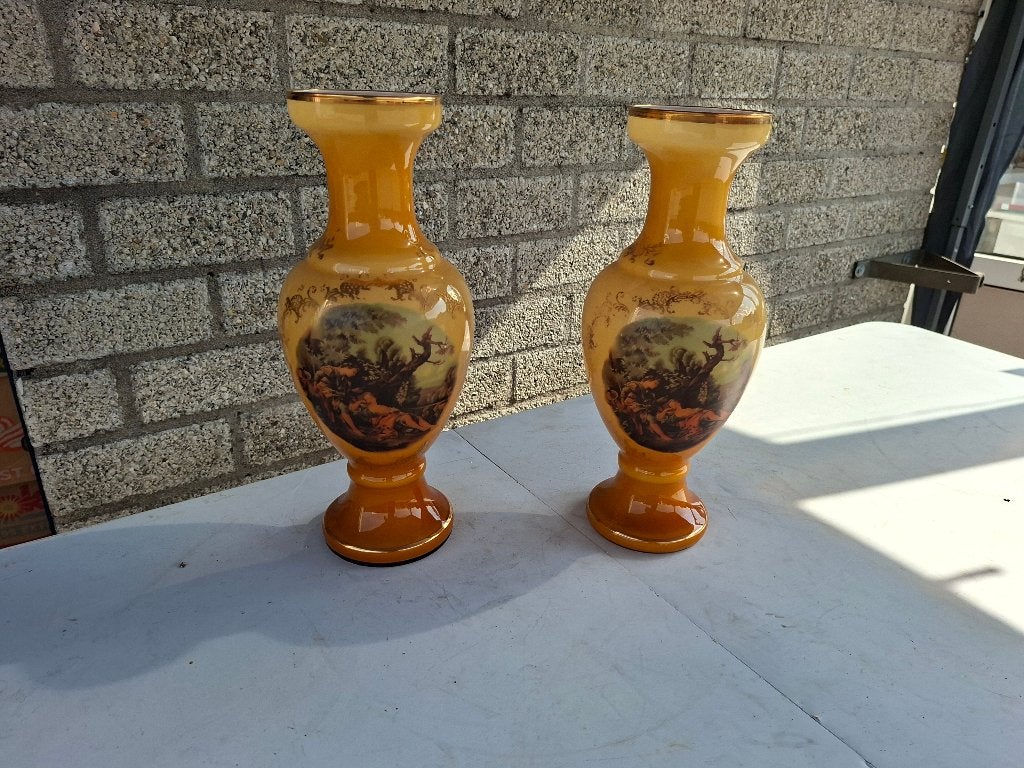 schitterende oude set vintage grote vazen glas, Ophalen of Verzenden