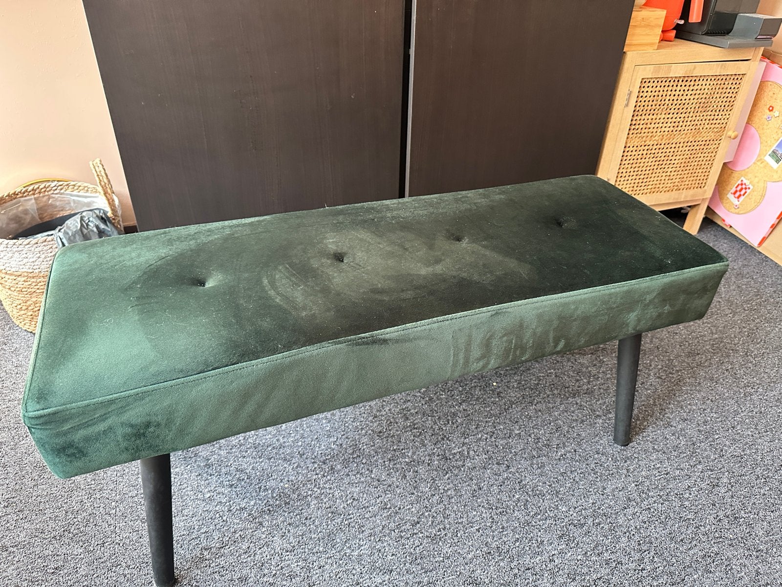 3 Groene fluwelen bankje/poefjes - Zo goed als nieuw, Ophalen, Overige kleuren, Zo goed als nieuw, Eén