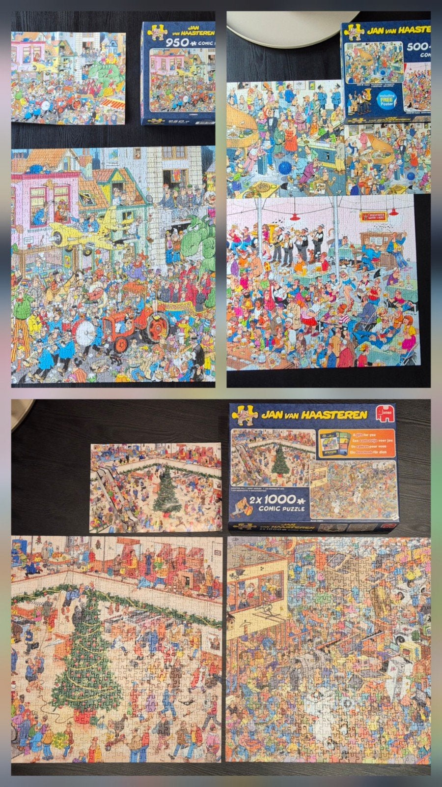 Set van 5 Jan van Haasteren puzzels:, Ophalen of Verzenden, 500 t/m 1500 stukjes, Zo goed als nieuw, Legpuzzel