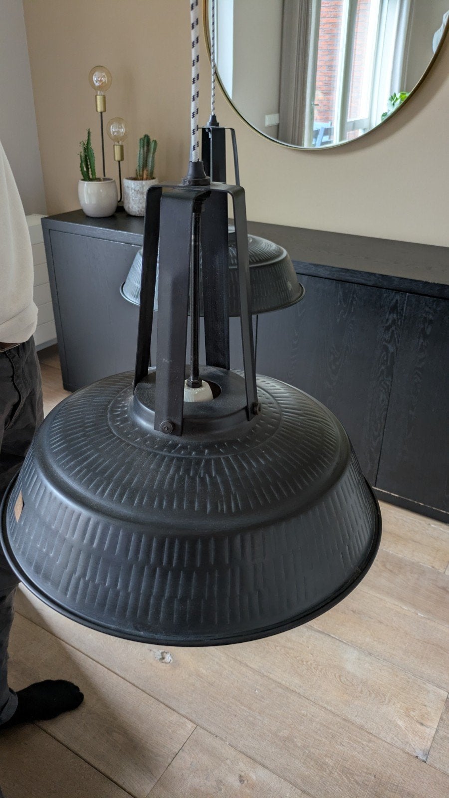 Twee industriële hanglampen HK Living matzwart, Ophalen, Zo goed als nieuw, Minder dan 50 cm