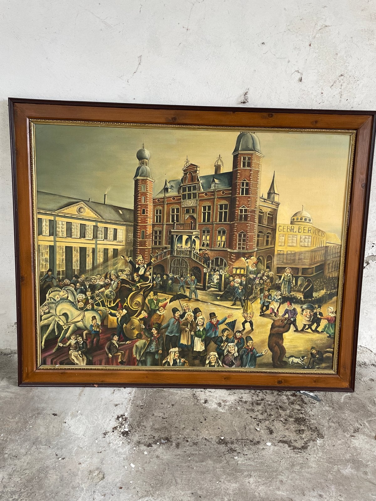 Olieverfschilderij: Vasteloavend in Venlo, Antiek en Kunst, Kunst | Schilderijen | Klassiek, Ophalen, Doek, Realistisch, Olieverf