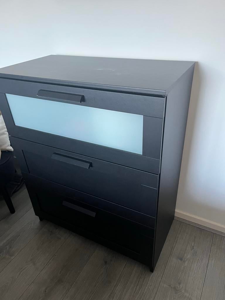 IKEA BRIMNES Ladekast Zwart - 3 Lades, Huis en Inrichting, Kasten | Ladekasten, Ophalen, Hotelchique, 50 tot 100 cm, Zo goed als nieuw