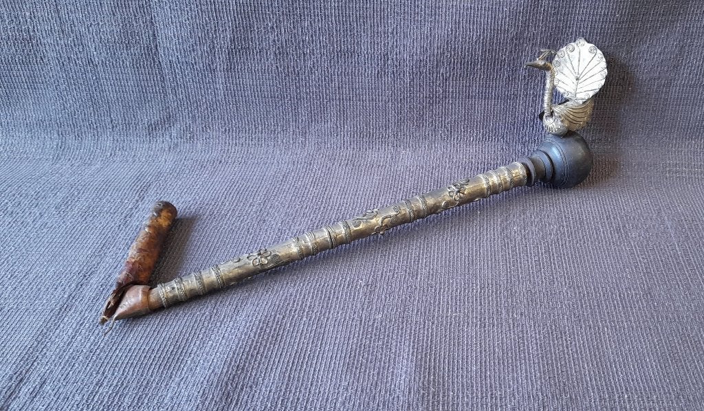 Opium pijp zilver met hout, Ophalen of Verzenden